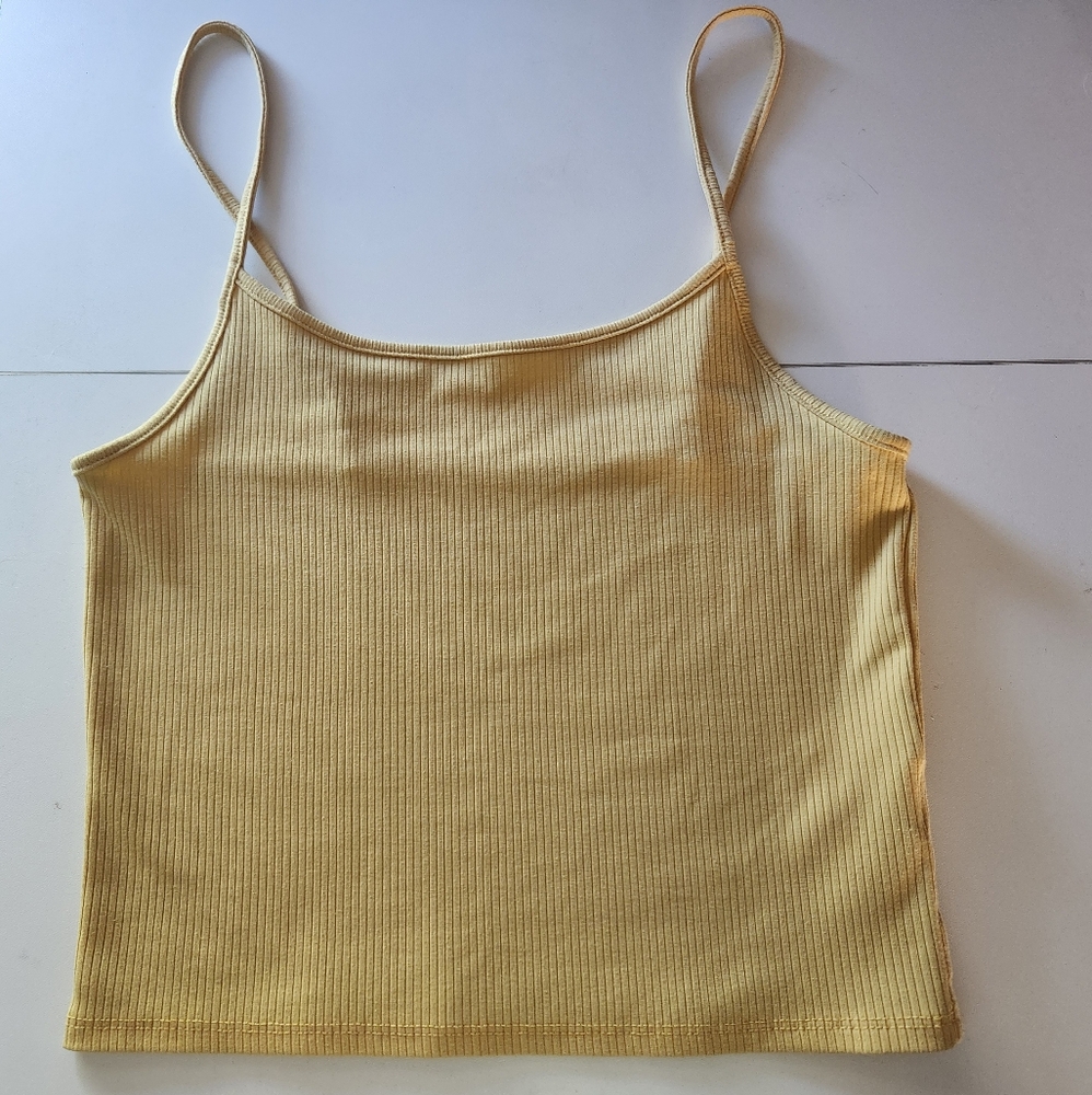 American Eagle Outfitters Light Yellow Ribbed Cropped Tank